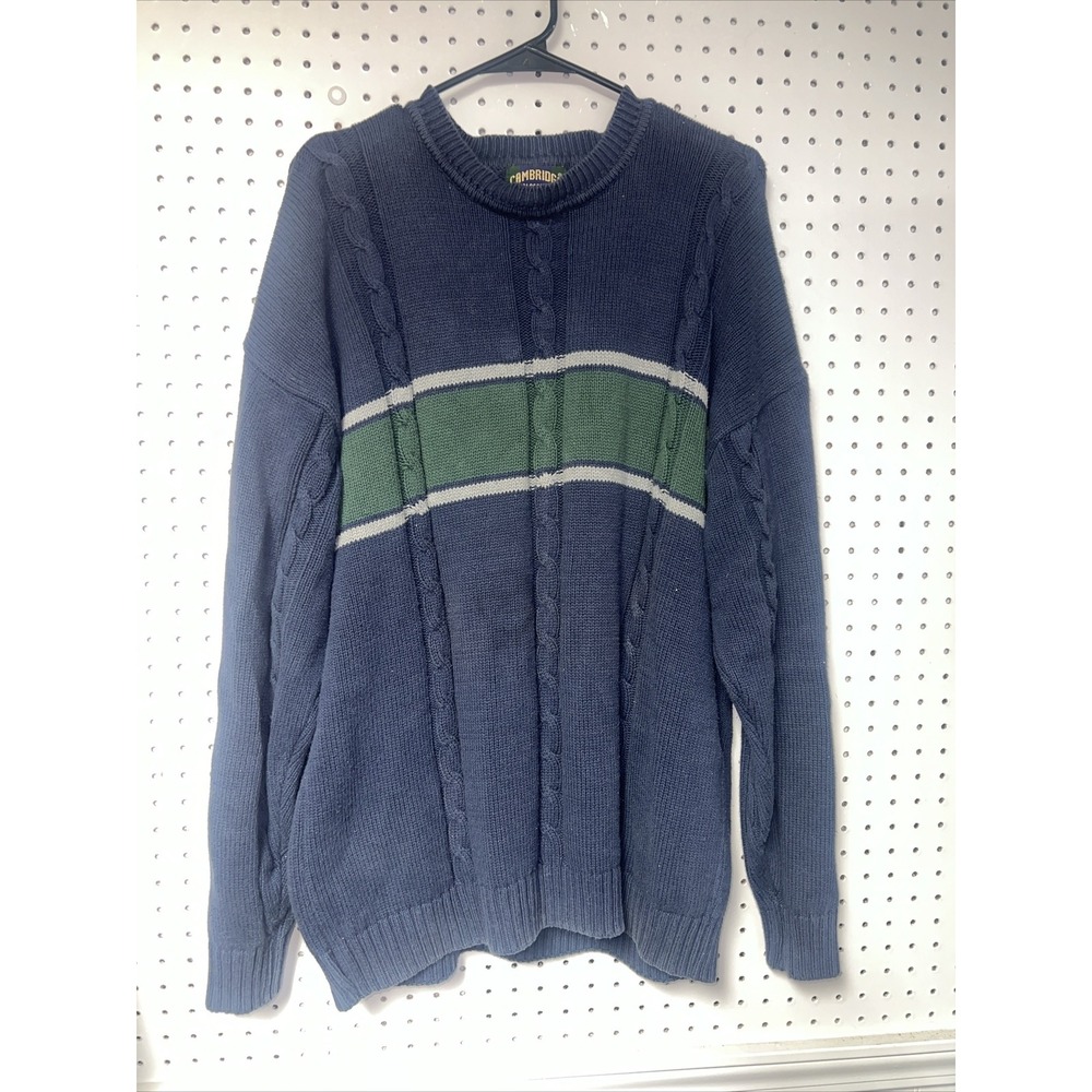 Vintage‎ Cambridge Classics Blue Green Grandpa Sweater XL